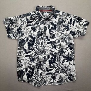 Eighth Avenue Button Down Mens L Black White Tropical Floral Cotton Shirt
